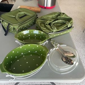 Temptations Green Polka Dot insulated casserole dishes and carrier